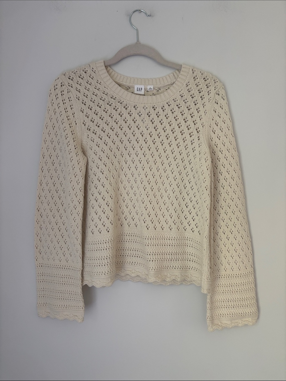 GAP Cream Open-Knit Crewneck Sweater